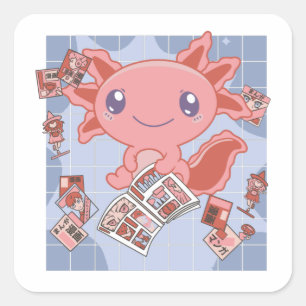 Pegatina Cuadrada A Readalotl Axolotl Les Encantan Los Animales Dulc