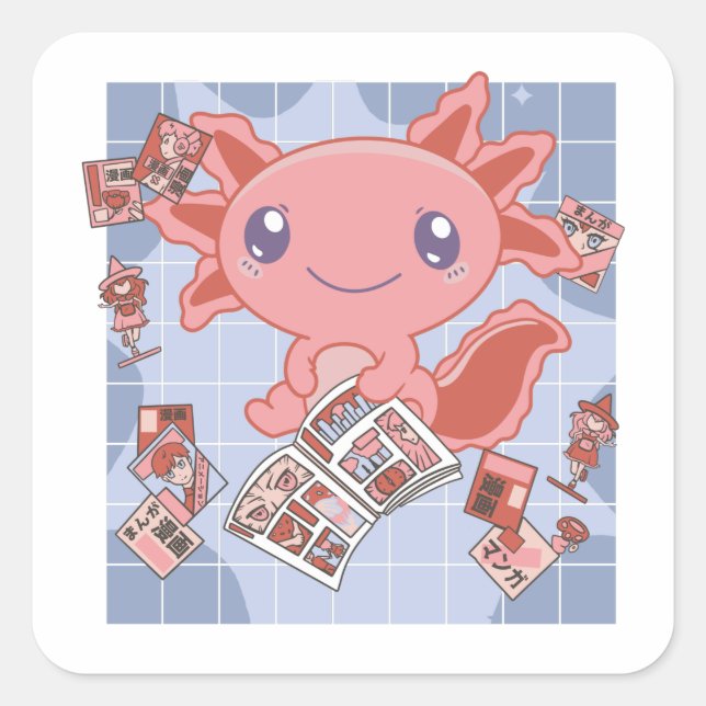 Pegatina Cuadrada A Readalotl Axolotl Les Encantan Los Animales Dulc (Anverso)