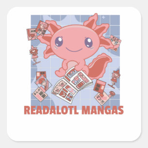 Pegatina Cuadrada A Readalotl Axolotl Les Encantan Los Animales Dulc