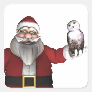 Pegatina Cuadrada A Santa Claus le encanta la lechuza nevada