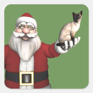 Pegatina Cuadrada A Santa Claus le encanta su gato siamés