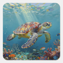 Pegatina Cuadrada A Sea Turtle Themed Teal