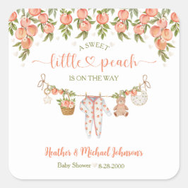 Pegatina Cuadrada A Sweet Little Peach Clothesline Baby Shower