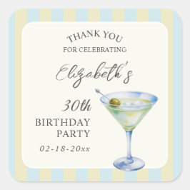 Pegatina Cuadrada A Tini Bit Older Martini Birthday Thank You