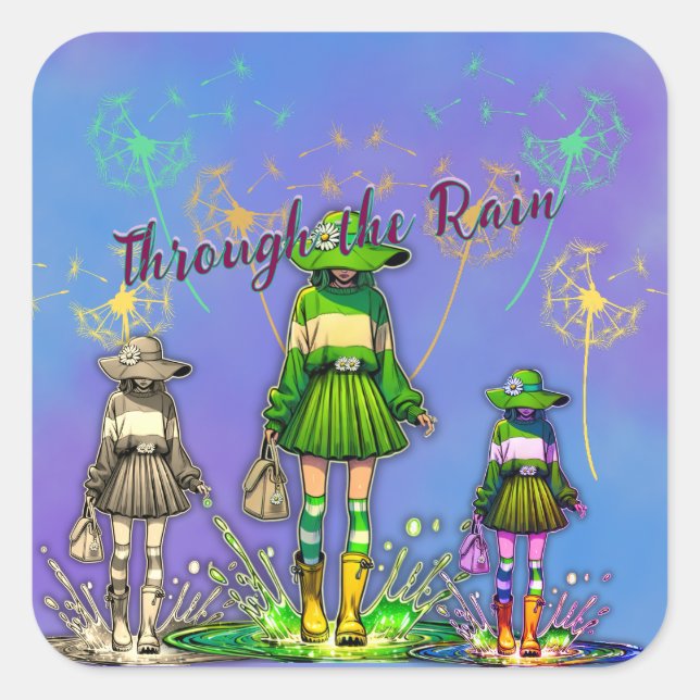 Pegatina Cuadrada A través de la lluvia (Anverso)