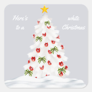 Pegatina Cuadrada A un árbol blanco de Navidad con rojo