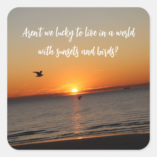 Pegatina Cuadrada "A World With Sunsets and Birds" (Anverso)