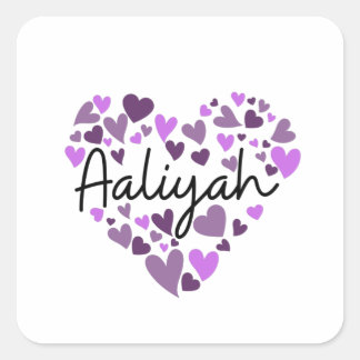 Pegatina Cuadrada Aaliyah, corazones morados