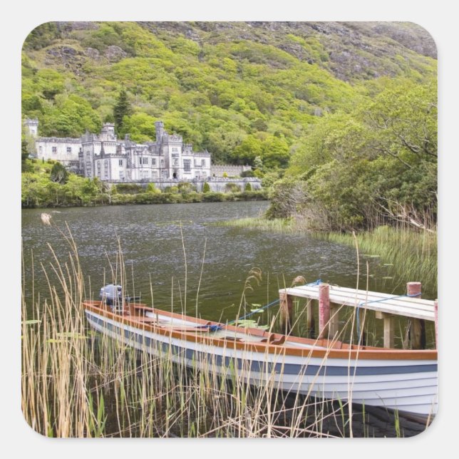 Pegatina Cuadrada Abadía de Kylemore, Irlanda. La abadía de Kylemore (Anverso)