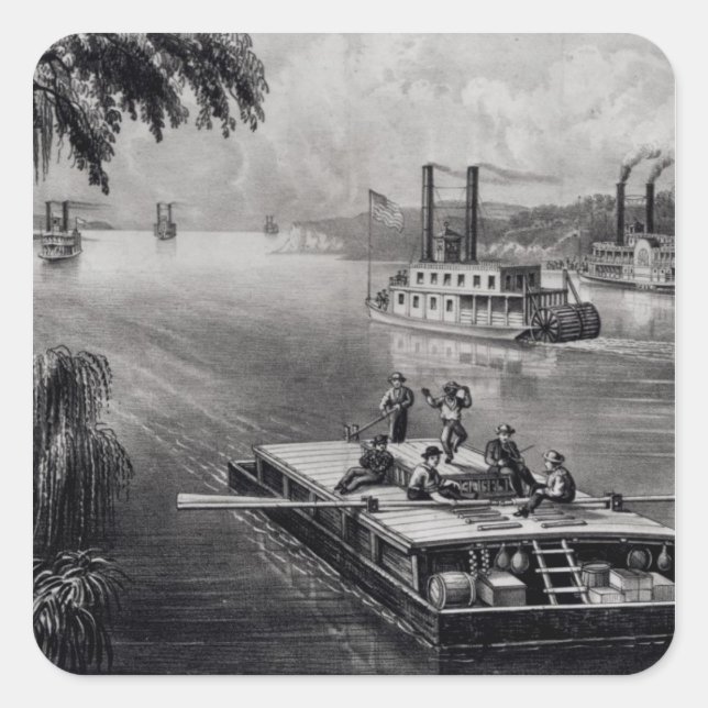 Pegatina Cuadrada Abajo el río (Anverso)