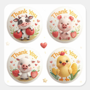Pegatina Cuadrada Abajo en la Granja – Cute Stickers de Agradecimien