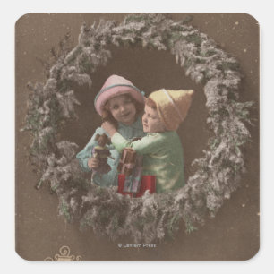 Pegatina Cuadrada Abarcamiento de los niños