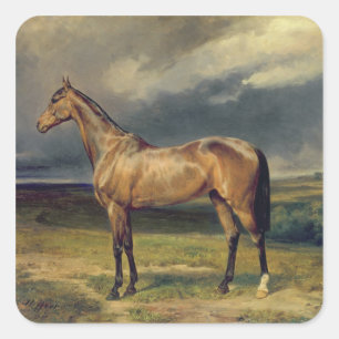 Pegatina Cuadrada Abdul Medschid' el caballo árabe de castaño, 1855