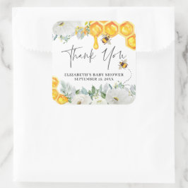Pegatina Cuadrada Abeja Bumble de Panal Floral | Favor de Baby Showe
