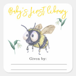Pegatina Cuadrada Abeja Bumble - la primera biblioteca del bebé