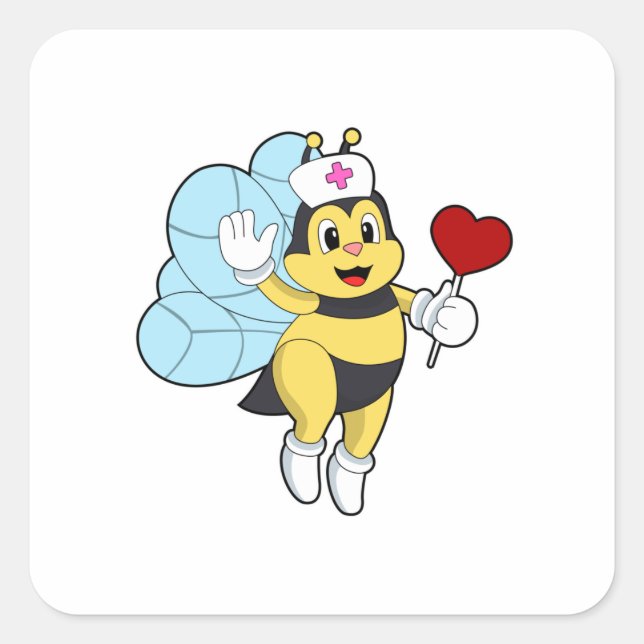 Pegatina Cuadrada Abeja como enfermera con corazón.PNG (Anverso)