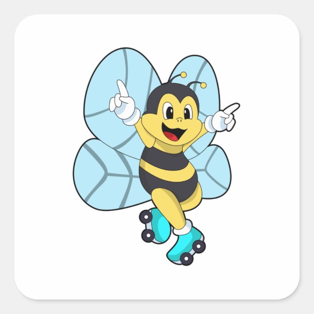 Pegatina Cuadrada Abeja con patines de rodillos (Anverso)