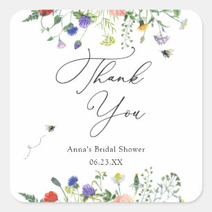 Pegatina Cuadrada Abeja de Flor Silvestre Despedida de Soltera 