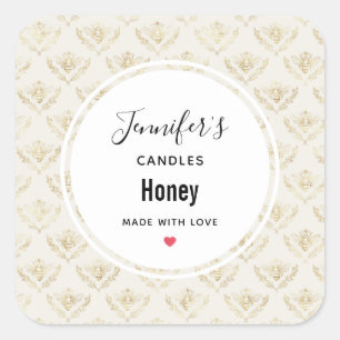 Pegatina Cuadrada Abeja de la burbuja dorada con un patrón de corona
