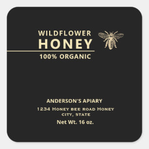 Pegatina Cuadrada Abeja de miel de oro moderno