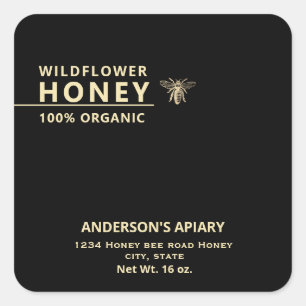 Pegatina Cuadrada Abeja de miel de oro moderno