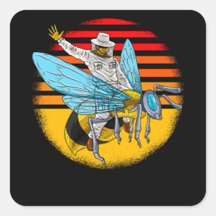 Pegatina Cuadrada Abeja divertida en apicultor de abejas