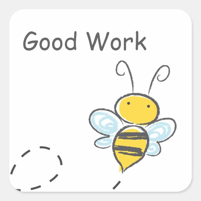 Pegatina Cuadrada Abeja Feliz Buen Trabajo (Anverso)