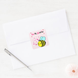 Pegatina Cuadrada Abeja Mi Galentine Lindo Día de San Valentín Cuadr