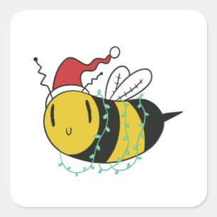 Pegatina Cuadrada abeja navidad