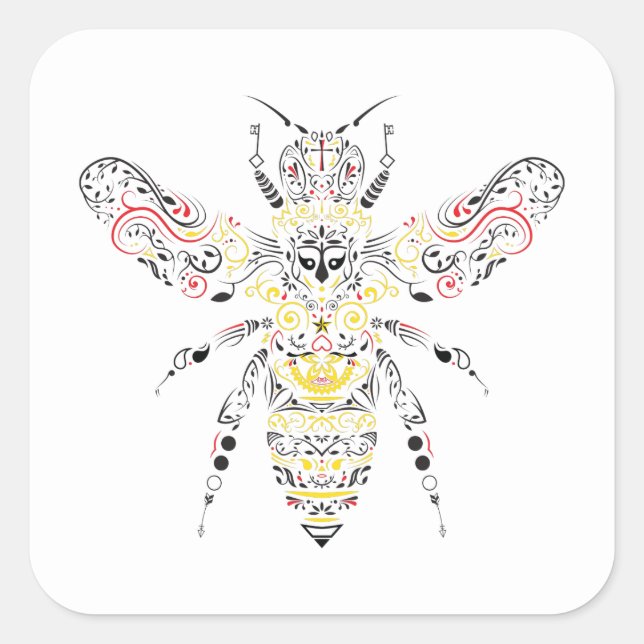 Pegatina Cuadrada abeja reina (Anverso)