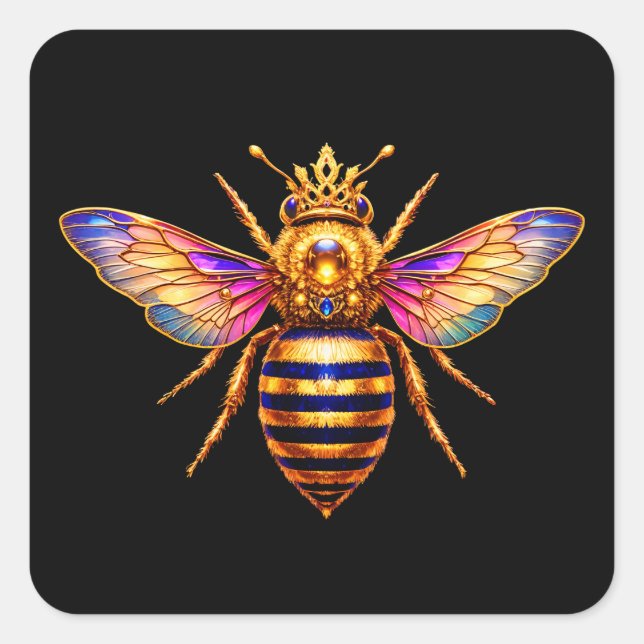 Pegatina Cuadrada Abeja Reina Con Corona (Anverso)