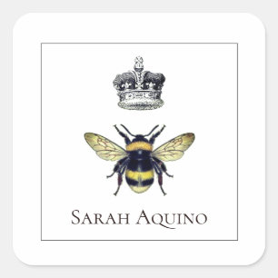 Pegatina Cuadrada Abeja Y Corona