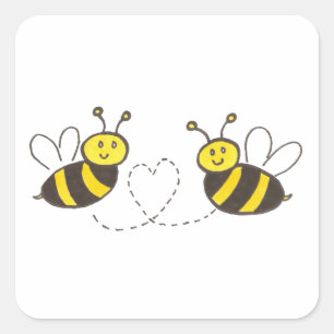 Pegatina Cuadrada Abejas con corazón