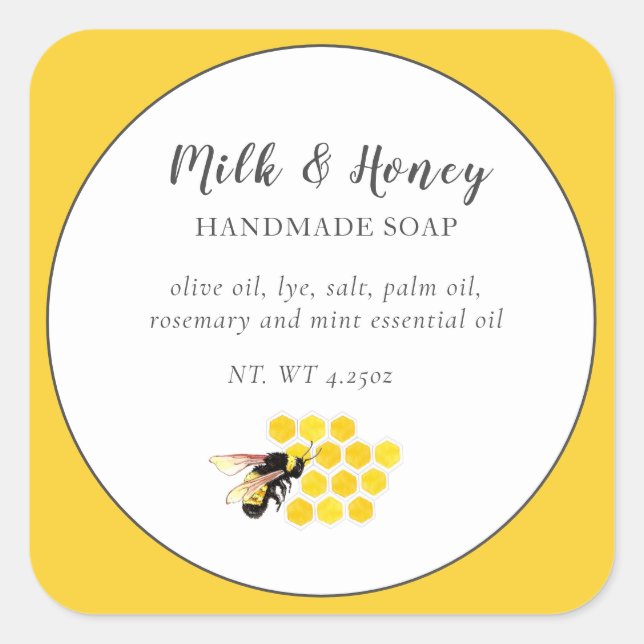 Pegatina Cuadrada Abejas de abeja y honeycomb (Anverso)