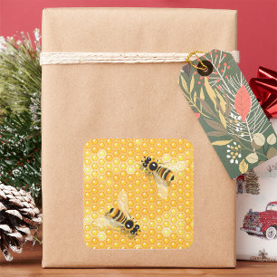 Pegatina Cuadrada Abejas de miel en modelo de abeja brillante