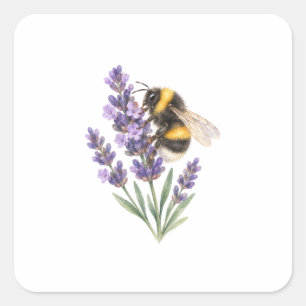 Pegatina Cuadrada Abejorro en ramitas de lavanda