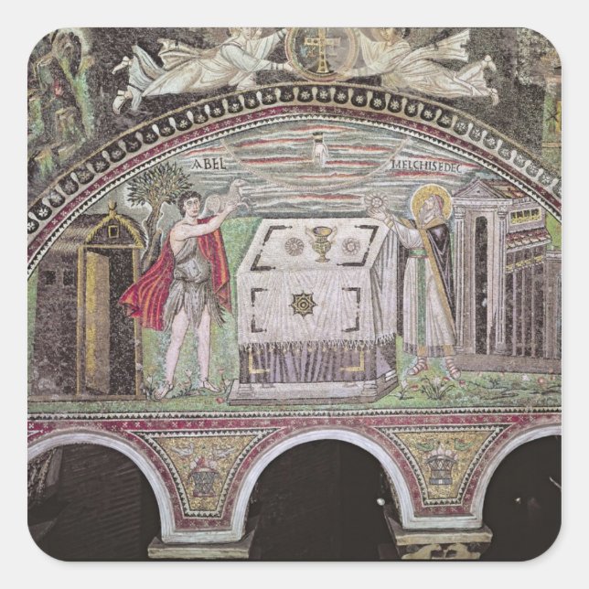 Pegatina Cuadrada Abel y Melchisedech en el Altar (Anverso)