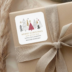 Pegatina Cuadrada Abeto de Navidad escandinavo personalizado 