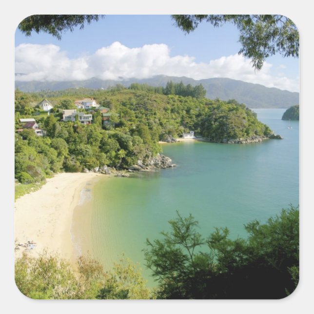 Pegatina Cuadrada Able Tasman NP, Nelson, Nueva Zelanda. Los muchos (Anverso)