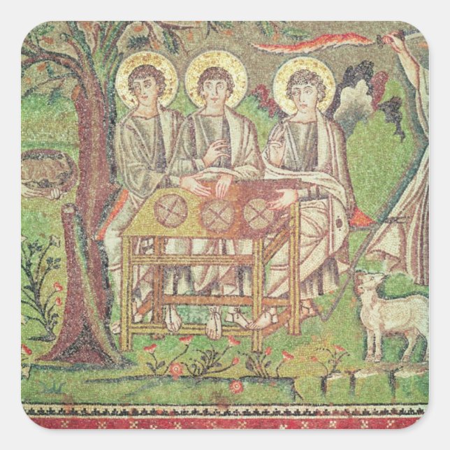 Pegatina Cuadrada Abraham con los ángeles (mosaico) (Anverso)