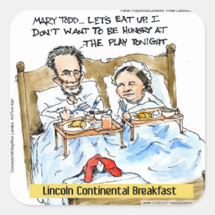 Pegatina Cuadrada Abraham Lincoln & Mary Todd Desayuno en la cama