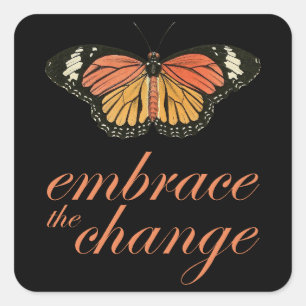 Pegatina Cuadrada Abraza el cambio - Mariposa Naranja