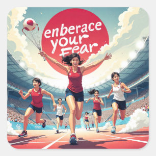 Pegatina Cuadrada Abraza tu miedo - kawaii Motivational Runner