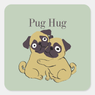 Pegatina Cuadrada Abrazo de pug