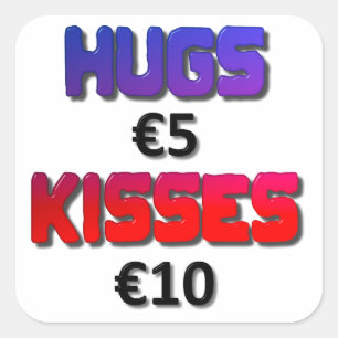 Pegatina Cuadrada Abrazos de cinco besos de euro diez euros