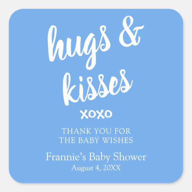 Pegatina Cuadrada Abrazos y besos azules gracias Baby Shower Square  (Anverso)