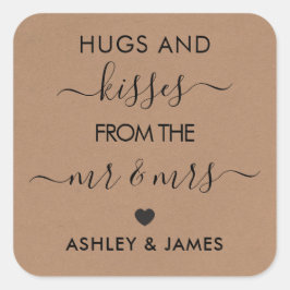 Pegatina Cuadrada Abrazos y besos del Sr. y la Sra. Tag, Kraft