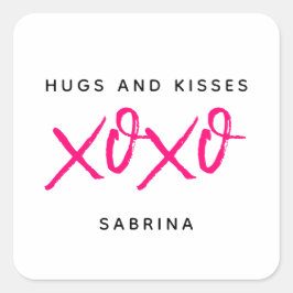 Pegatina Cuadrada Abrazos y besos El día de San Valentín rosado y ne