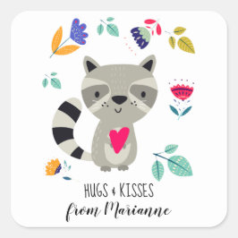 Pegatina Cuadrada Abrazos y besos graciosos El día de San Valentín d