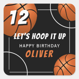 Pegatina Cuadrada Abróchenlo básquetbol Deportivos Niños Cumpleaños